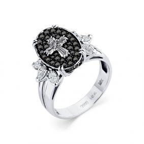 Кольцо из белого золота Мастер Бриллиант 05M1-208878-00-55 с бриллиантом и чёрным бриллиантом 05M1-208878-00-55 фото