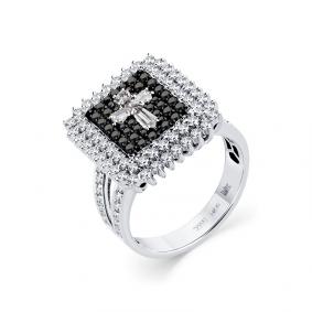 Кольцо из белого золота Мастер Бриллиант 05M1-208879-00-55 с бриллиантом и чёрным бриллиантом 05M1-208879-00-55 фото