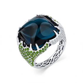 Кольцо из белого золота Мастер Бриллиант 05M1-208889-00-55 с бриллиантом, Лондон топазом и турмалином 05M1-208889-00-55 фото