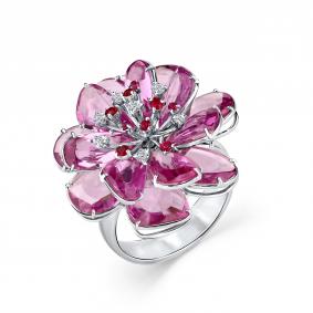 Кольцо из белого золота Мастер Бриллиант 05M1-208914-00-45 с бриллиантом, рубином и сапфиром 05M1-208914-00-45 фото