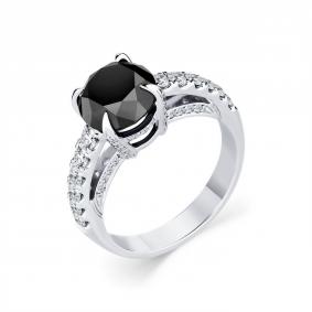 Кольцо из белого золота Мастер Бриллиант 05M1-208918-01-55 с бриллиантом и чёрным бриллиантом 05M1-208918-01-55 фото