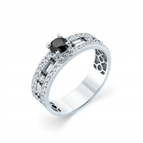 Кольцо из белого золота Мастер Бриллиант 05M1-208991-01-55 с бриллиантом и чёрным бриллиантом 05M1-208991-01-55 фото