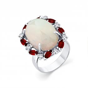 Кольцо из белого золота Мастер Бриллиант 05M1-208993-00-56 с бриллиантом, сапфиром и опалом 05M1-208993-00-56 фото