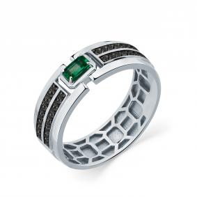 Кольцо из белого золота Мастер Бриллиант 05M1-208999-00-55 с изумрудом и чёрным бриллиантом 05M1-208999-00-55 фото