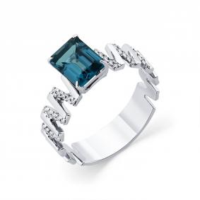 Кольцо из белого золота Мастер Бриллиант 05M1-209018-00-10 с бриллиантом и Лондон топазом 05M1-209018-00-10 фото