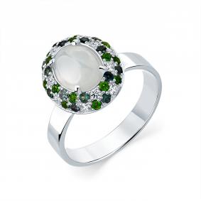 Кольцо из белого золота Мастер Бриллиант 05M1-209126-00-56 с бриллиантом, сапфиром, лунным камнем и хромдиопсидом 05M1-209126-00-56 фото