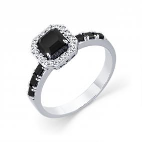 Кольцо из белого золота Мастер Бриллиант 05M1-209130-00-55 с бриллиантом и чёрным бриллиантом 05M1-209130-00-55 фото