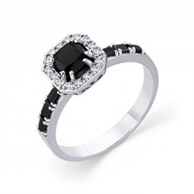 Кольцо из белого золота Мастер Бриллиант 05M1-209130-01-55 с бриллиантом и чёрным бриллиантом 05M1-209130-01-55 фото