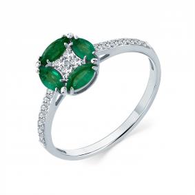 Кольцо из белого золота Мастер Бриллиант 05M1-209329-00-01 с бриллиантом и изумрудом 05M1-209329-00-01 фото