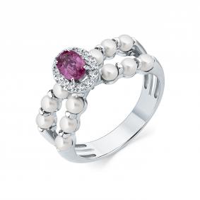 Кольцо из белого золота Мастер Бриллиант 05M1-209349-00-55 с бриллиантом, сапфиром и жемчугом 05M1-209349-00-55 фото