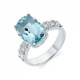 Кольцо из белого золота Мастер Бриллиант 05M1-209359-00-40 с бриллиантом и аквамарином 05M1-209359-00-40 фото