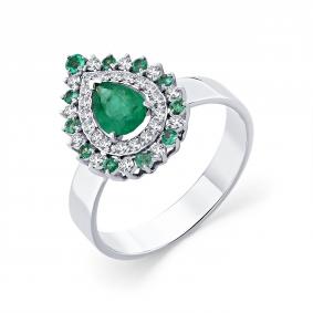 Кольцо из белого золота Мастер Бриллиант 05M1-209370-00-01 с бриллиантом и изумрудом 05M1-209370-00-01 фото