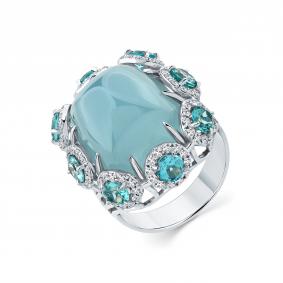Кольцо из белого золота Мастер Бриллиант 05M1-209392-00-55 с бриллиантом, аквамарином и апатитом 05M1-209392-00-55 фото