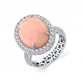 Кольцо из белого золота Мастер Бриллиант 05M1-209393-00-53 с бриллиантом и кораллом 05M1-209393-00-53 фото