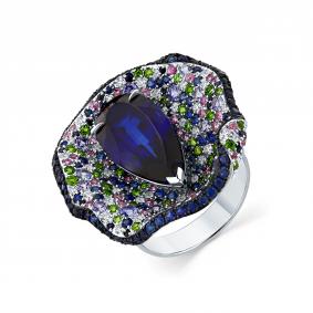 Кольцо из белого золота Мастер Бриллиант 05M1-209397-00-55 с бриллиантом, сапфиром, сапфировым корундом, танзанитом и хромдиопсидом 05M1-209397-00-55 фото