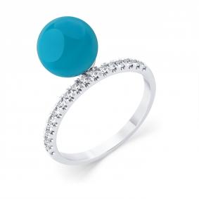 Кольцо из белого золота Мастер Бриллиант 05M1-209406-00-38 с бриллиантом и бирюзой 05M1-209406-00-38 фото
