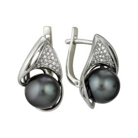 Серьги из белого золота Мастер Бриллиант 05M2-105-338-23 с бриллиантом и жемчугом 05M2-105-338-23 фото