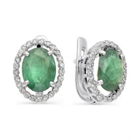 Серьги из белого золота Мастер Бриллиант 05M2-105-978-01 с бриллиантом и изумрудом 05M2-105-978-01 фото