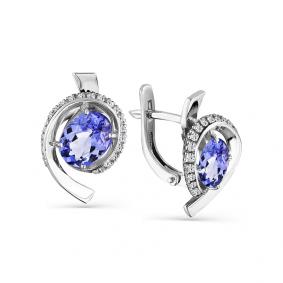 Серьги из белого золота Мастер Бриллиант 05M2-106-720-31 с танзанитом и чёрным бриллиантом 05M2-106-720-31 фото