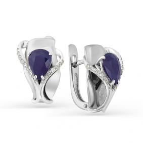 Серьги из белого золота Мастер Бриллиант 05M2-107-088-02 с бриллиантом и сапфиром 05M2-107-088-02 фото