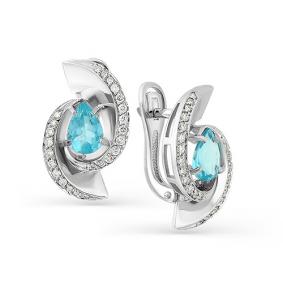 Серьги из белого золота Мастер Бриллиант 05M2-107-398-35 с бриллиантом и апатитом 05M2-107-398-35 фото