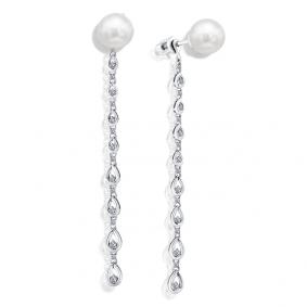 Серьги из белого золота Мастер Бриллиант 05M2-107-433-28 с бриллиантом и жемчугом 05M2-107-433-28 фото
