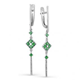 Серьги из белого золота Мастер Бриллиант 05M2-107-486-01 с бриллиантом и изумрудом 05M2-107-486-01 фото