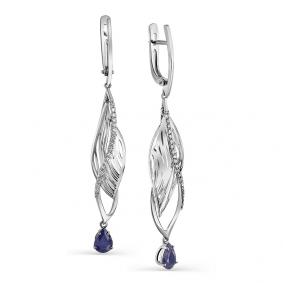 Серьги из белого золота Мастер Бриллиант 05M2-107-490-02 с бриллиантом и сапфиром 05M2-107-490-02 фото