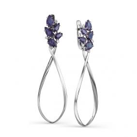 Серьги из белого золота Мастер Бриллиант 05M2-107-511-02 с бриллиантом и сапфиром 05M2-107-511-02 фото