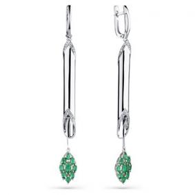 Серьги из белого золота Мастер Бриллиант 05M2-107-565-01 с бриллиантом и изумрудом 05M2-107-565-01 фото