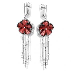 Серьги из белого золота Мастер Бриллиант 05M2-107-572-16 с бриллиантом и гранатом 05M2-107-572-16 фото