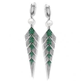 Серьги из белого золота Мастер Бриллиант 05M2-107-603-55 с бриллиантом, изумрудом и жемчугом 05M2-107-603-55 фото