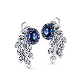 Серьги из белого золота Мастер Бриллиант 05M2-107-616-57 с бриллиантом и сапфиром 05M2-107-616-57 фото