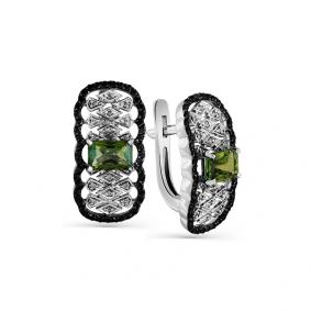 Серьги из белого золота Мастер Бриллиант 05M2-107-708-55 с бриллиантом и турмалином 05M2-107-708-55 фото