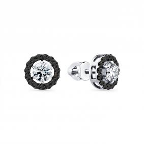 Серьги из белого золота Мастер Бриллиант 05M2-202045-00-55 с бриллиантом и чёрным бриллиантом 05M2-202045-00-55 фото