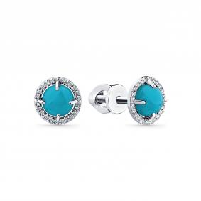 Серьги из белого золота Мастер Бриллиант 05M2-202062-00-38 с бриллиантом и бирюзой 05M2-202062-00-38 фото