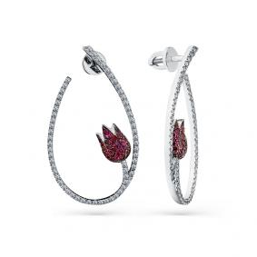 Серьги из белого золота Мастер Бриллиант 05M2-202126-00-03 с бриллиантом и рубином 05M2-202126-00-03 фото