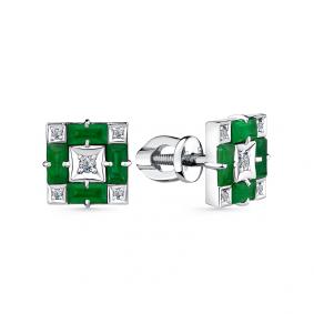 Серьги из белого золота Мастер Бриллиант 05M2-202141-00-01 с бриллиантом и изумрудом 05M2-202141-00-01 фото