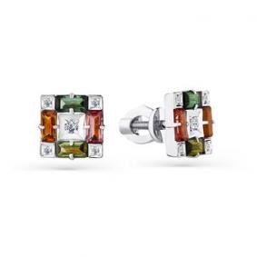 Серьги из белого золота Мастер Бриллиант 05M2-202141-00-60 с бриллиантом и турмалином 05M2-202141-00-60 фото