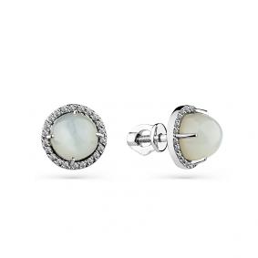 Серьги из белого золота Мастер Бриллиант 05M2-202157-01-12 с бриллиантом и лунным камнем 05M2-202157-01-12 фото