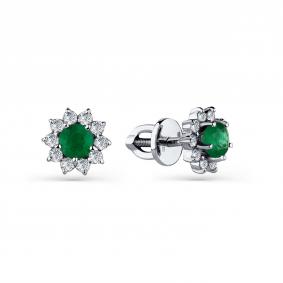 Серьги из белого золота Мастер Бриллиант 05M2-202171-00-01 с бриллиантом и изумрудом 05M2-202171-00-01 фото