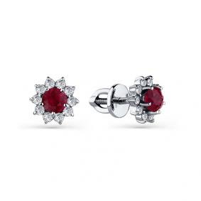 Серьги из белого золота Мастер Бриллиант 05M2-202171-00-03 с бриллиантом и рубином 05M2-202171-00-03 фото