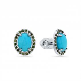 Серьги из белого золота Мастер Бриллиант 05M2-202180-00-55 с бриллиантом и бирюзой 05M2-202180-00-55 фото
