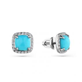 Серьги из белого золота Мастер Бриллиант 05M2-202183-00-38 с бриллиантом и бирюзой 05M2-202183-00-38 фото
