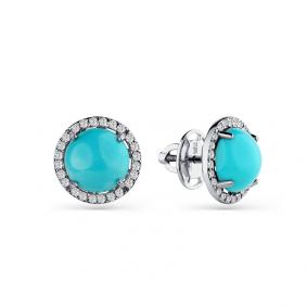 Серьги из белого золота Мастер Бриллиант 05M2-202190-00-38 с бриллиантом и бирюзой 05M2-202190-00-38 фото