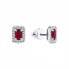 Серьги из белого золота Мастер Бриллиант 05M2-202225-00-03 с бриллиантом и рубином 05M2-202225-00-03 фото