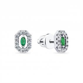 Серьги из белого золота Мастер Бриллиант 05M2-202227-00-01 с бриллиантом и изумрудом 05M2-202227-00-01 фото