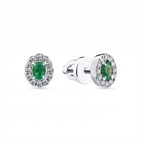 Серьги из белого золота Мастер Бриллиант 05M2-202231-00-01 с бриллиантом и изумрудом 05M2-202231-00-01 фото