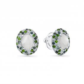 Серьги из белого золота Мастер Бриллиант 05M2-202251-00-56 с бриллиантом, сапфиром, лунным камнем и хромдиопсидом 05M2-202251-00-56 фото