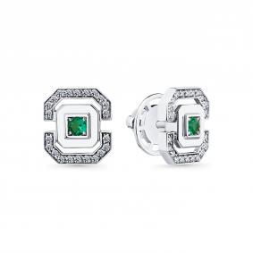 Серьги из белого золота Мастер Бриллиант 05M2-202271-00-01 с бриллиантом и изумрудом 05M2-202271-00-01 фото